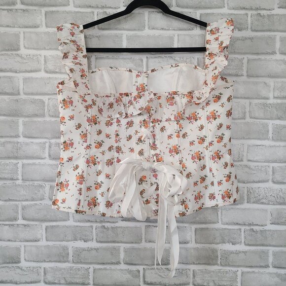 Corset Story Bustier Top Foral Hook Front Tie Back UK 24 US 20 NEW Coquette - Picture 2 of 11